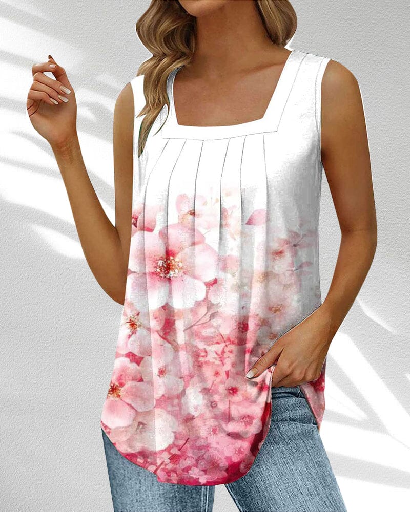 Tanktop mit eckigem Ausschnitt und Feder- und Blumendruck